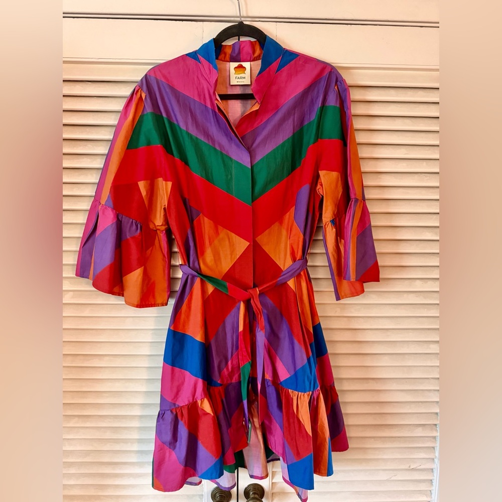 FARM RIO XL RIOTOUS RAINBOW STRIPE ORGANIC COTTON DRESS MINT CONDITION ORIG $278